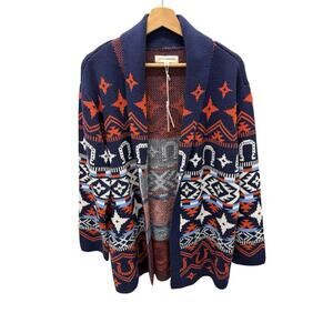 🆕Lucky Brand Draped Open Long Cardigan Aztec Print SZ S NWT!